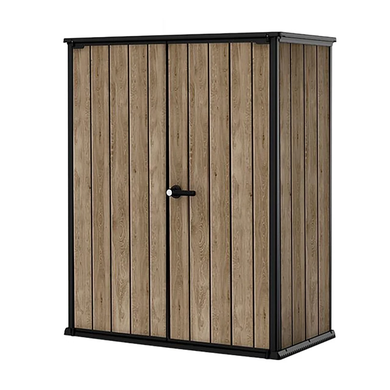 Keter Signature 1400L High Store Outdoor Storage Cabinet – Ashwood Brown | Vertical Shed with Shelves | Weatherproof Resin with Wood-Effect Finish | Lockable Double Doors