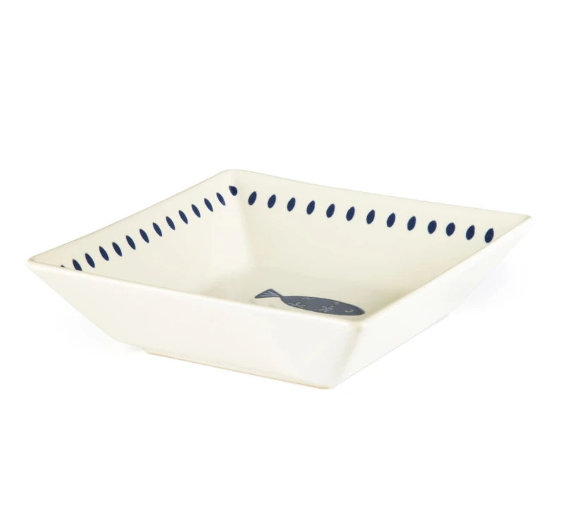 Excelsa Ocean Set of 6 Ceramic Soup Plates 17 x 17 cm, Blue Fish Decoration