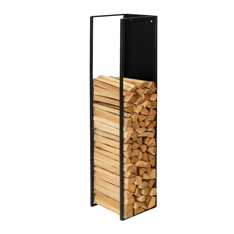 Relaxdays Firewood Holder, Wall Mounted, HWD: 140x25x25 cm, Wood, Powder Coated, Iron, Log Rack, Black