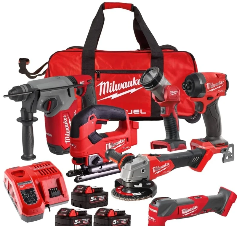 Milwaukee M18FPP6L3-503B 18V Cordless Brushless 6 Piece Tool Kit with 3 x 5.0Ah Batteries, Charger & Bag
