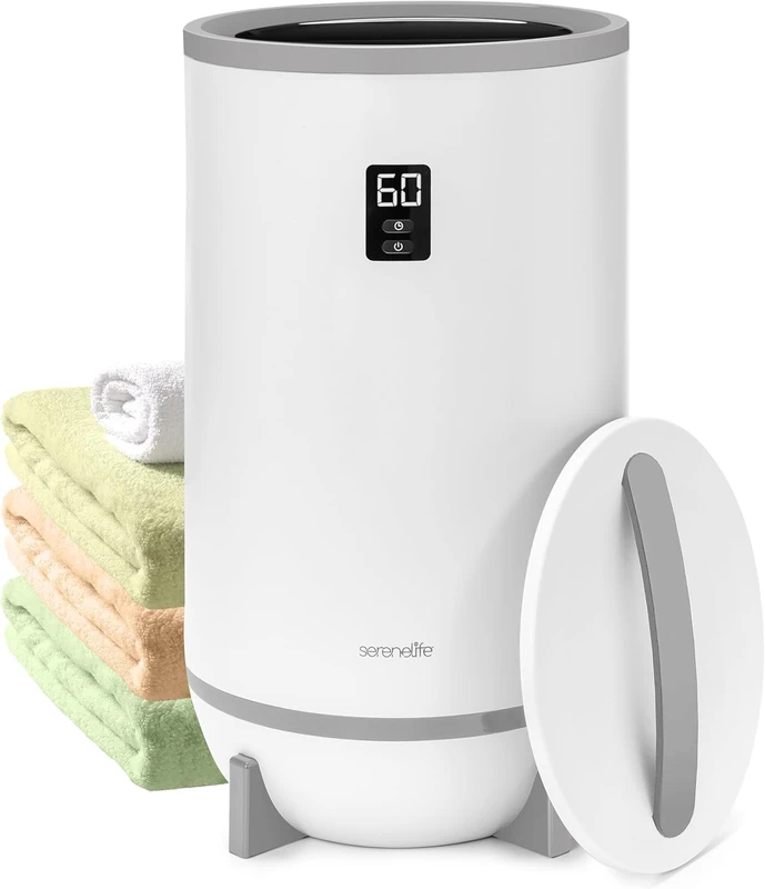 SereneLife Towel Warmer 20L Bucket – Luxury Bathroom Spa Heater with Timer, Fragrance Function & Auto Shut Off, Fits 2 Large Towels, Bathrobes or Blankets, Grey