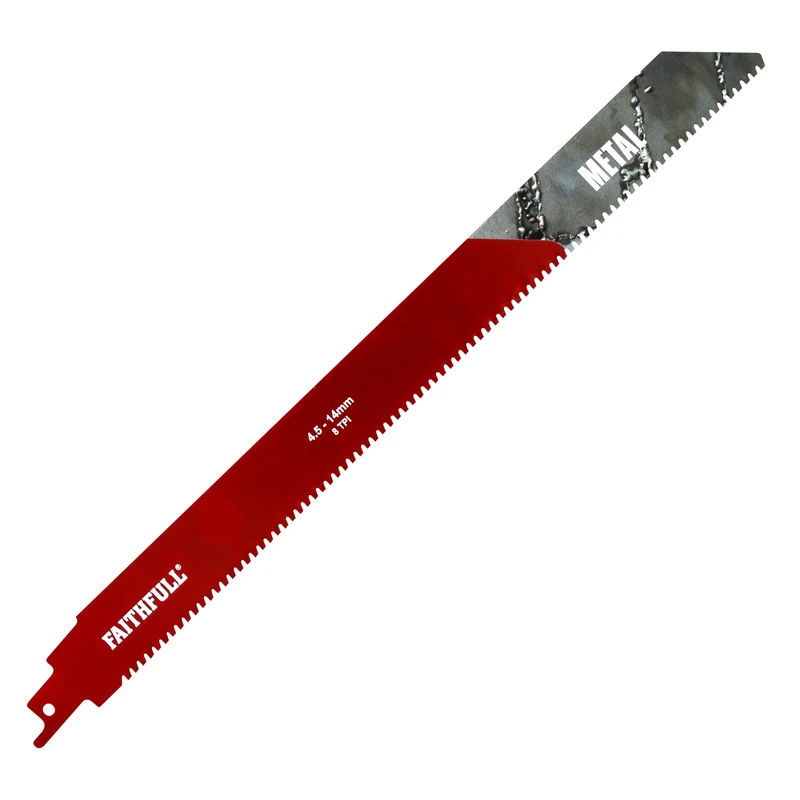 Faithfull Metal Cutting Carbide Sabre Saw Blade – 8 TPI Long Straight-Cut Blade, Compatible with Common S-Shank Reciprocating Saws for Cast Iron, Stainless Steel & High-Strength Alloys – 304mm (12 in)