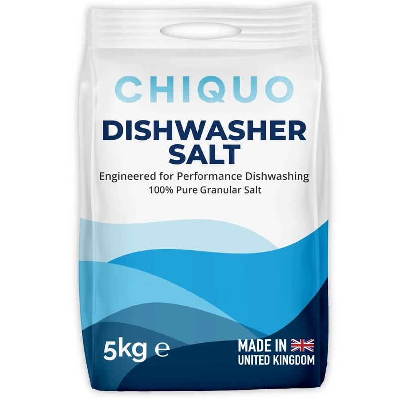 Chiquo Dishwasher Salt, 5kg - Made in the United Kingdom - High Purity Formula - For Dishwashers & Water Softeners - Limescale Protection - Fast Dissolving Granules