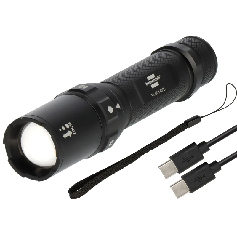 Brennenstuhl Rechargeable Focus Selector LED Torch TL 801 AFS IP44 (800lm, 230m Light Range, focusable, max. 42h, 6 Modes incl. SOS & Strobe, IP44 Outdoor Flashlight incl. USB C Charging Cable)