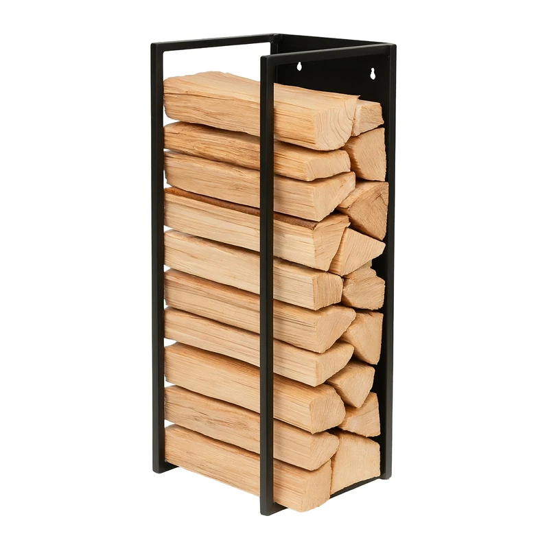 Relaxdays Firewood Holder, Wall Mounted, HWD: 75 x 25 x 25 cm, Logs, Powder Coated, Steel, Wood Storage, Black