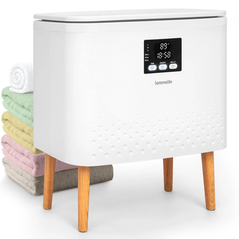 SereneLife Rectangular Towel Warmer Bucket, Large Capacity Blanket and Towel Warmer for Bathroom, Single-Touch Control, Energy-Efficient Design with Auto Shut-Off, 20L Capacity, White