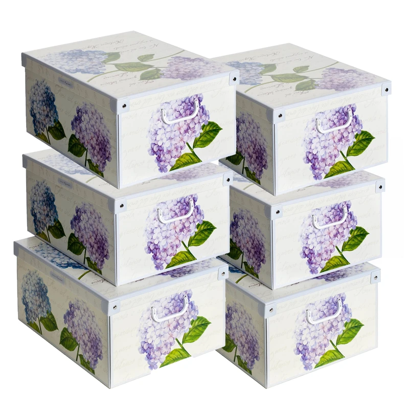 Lavatelli – Set of 6 Hydrangeas Print Rigid Cardboard Storage Bins Lids
