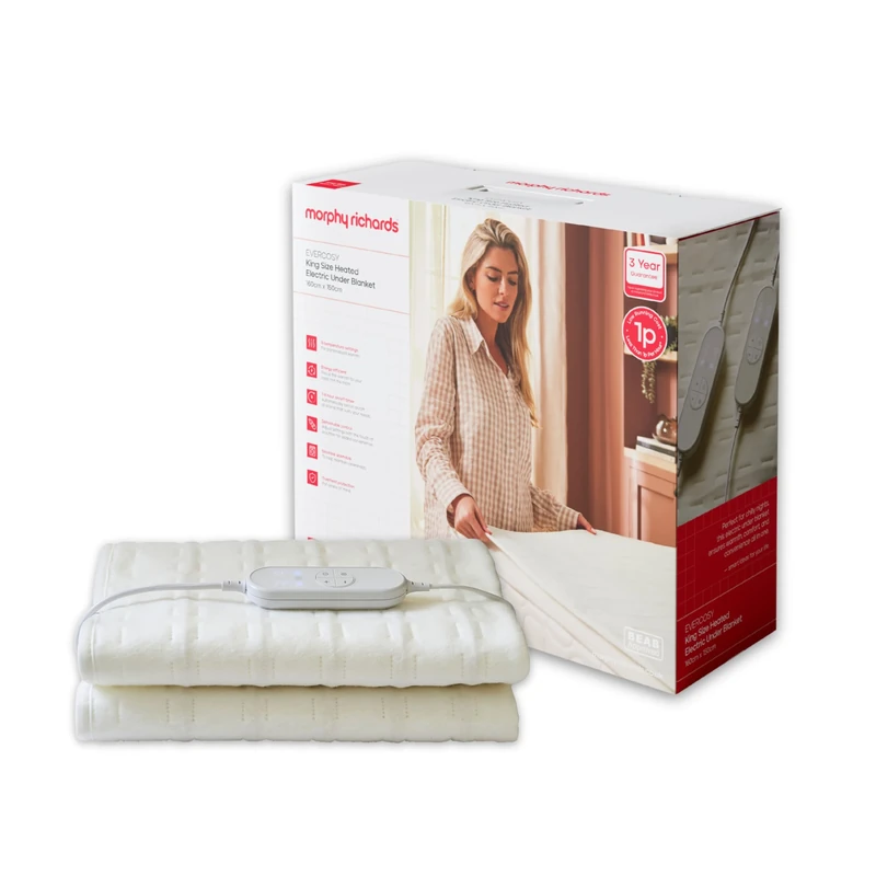 Morphy Richards EverCosy Electric Under Blanket, King, 160x150cm, For Back Pain and Cold Nights, 9 Heat Settings, 9hr Timer, BEAB Approved, 5p/hr Cost, 600122, Cream