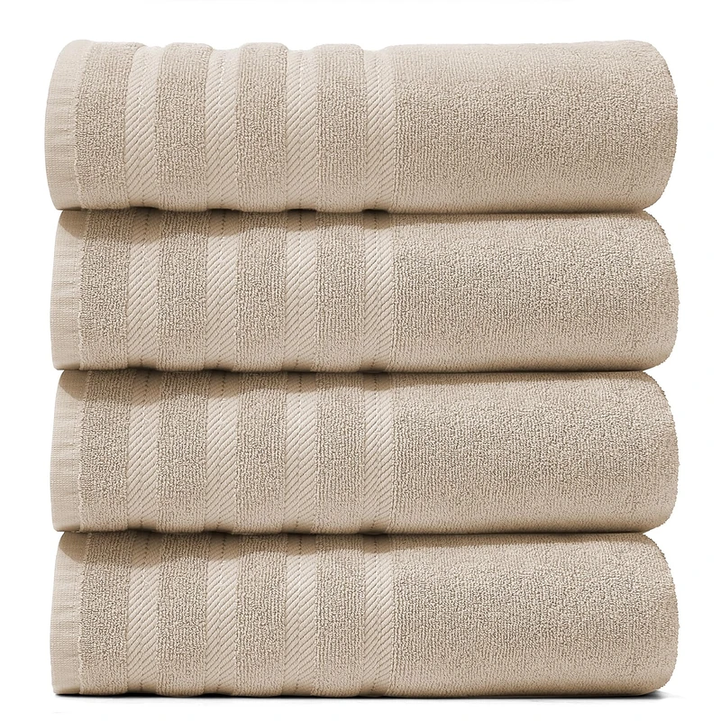 Hearth & Harbor Bath Towels for Bathroom - 100% Ring Spun Cotton Luxury Bathroom Towels - Soft & Highly Absorbent 4 Bath Towels, Cream