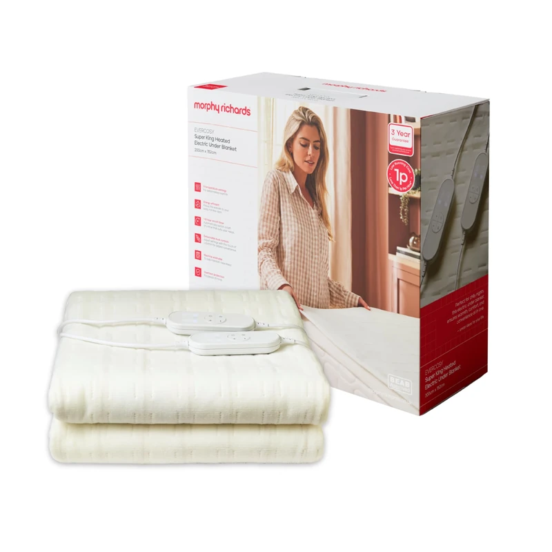 Morphy Richards EverCosy Electric Under Blanket, Super King, 200x152cm, For Back Pain and Cold Nights, 9 Heat Settings, 9hr Timer, BEAB Approved, 1p/hr Cost, 600123, Cream