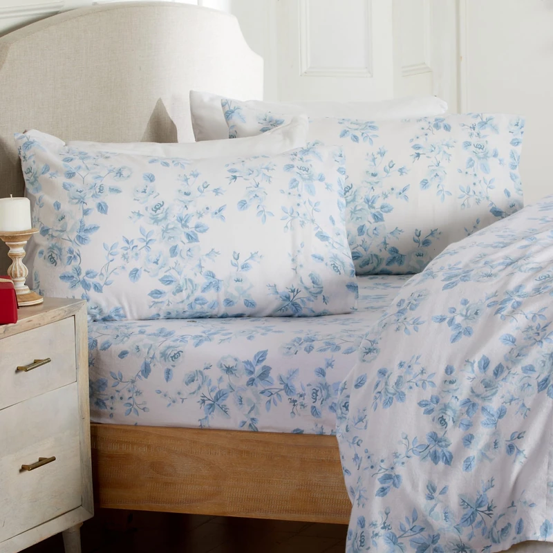 Market & Place 100% Cotton Queen Flannel Sheet Set | 4 Piece Deep Pocket Cozy Winter Floral Bed Sheets | Double Brushed for Extra Softness & Comfort | Alpine Collection (Queen, Vintage Floral)