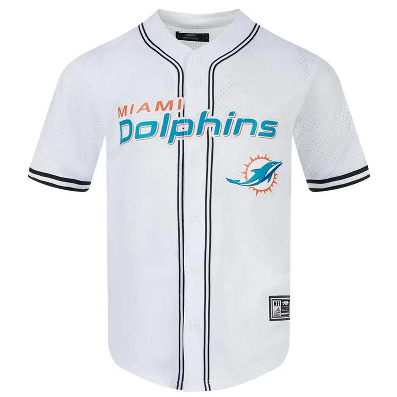 Pro Standard Mens NFL Miami Dolphins Mesh Button Down Top White/Black/White S