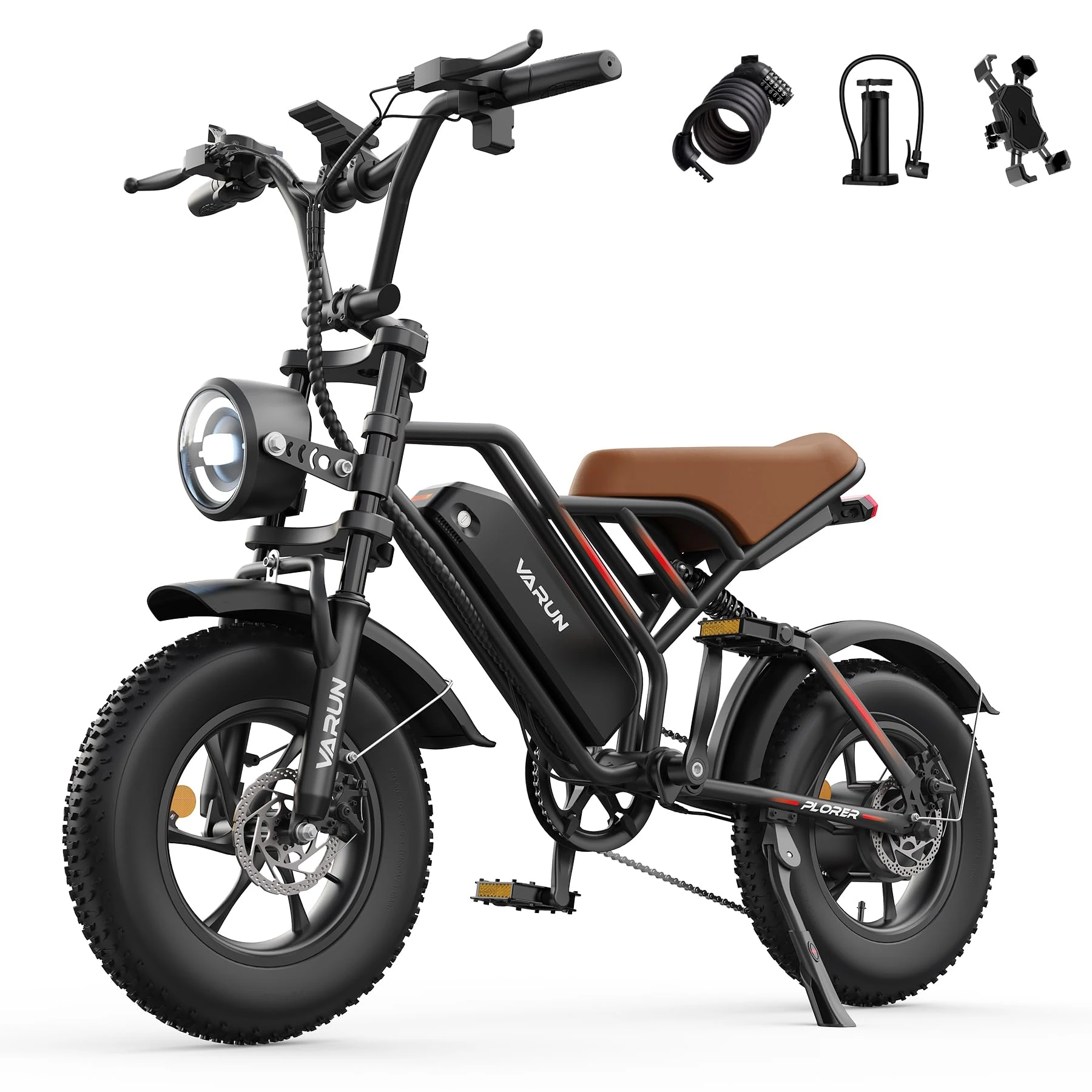 VARUN Electric Bike, 16 * 4.0''Fat Tire E-Bike with 48V13Ah Battery, 60-100KM Range, LCD Display with 5 PAS, Full Suspension & Indicators, Electric Bikes for Adults and Teens