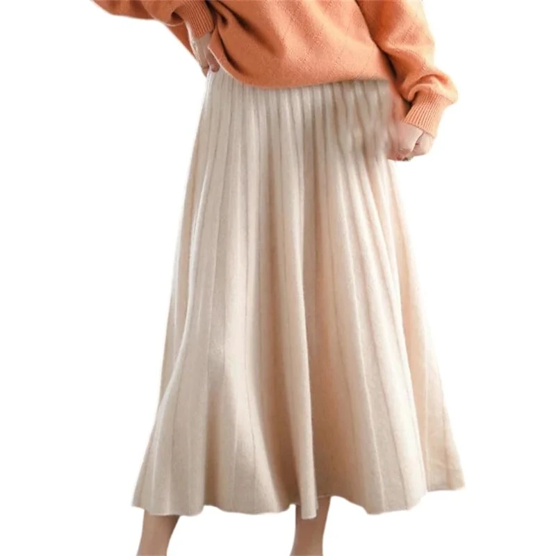 Women's Wool Plaid Pleated Mini Skirt Chinese Style High Waist School Pleated Sweater Skirts