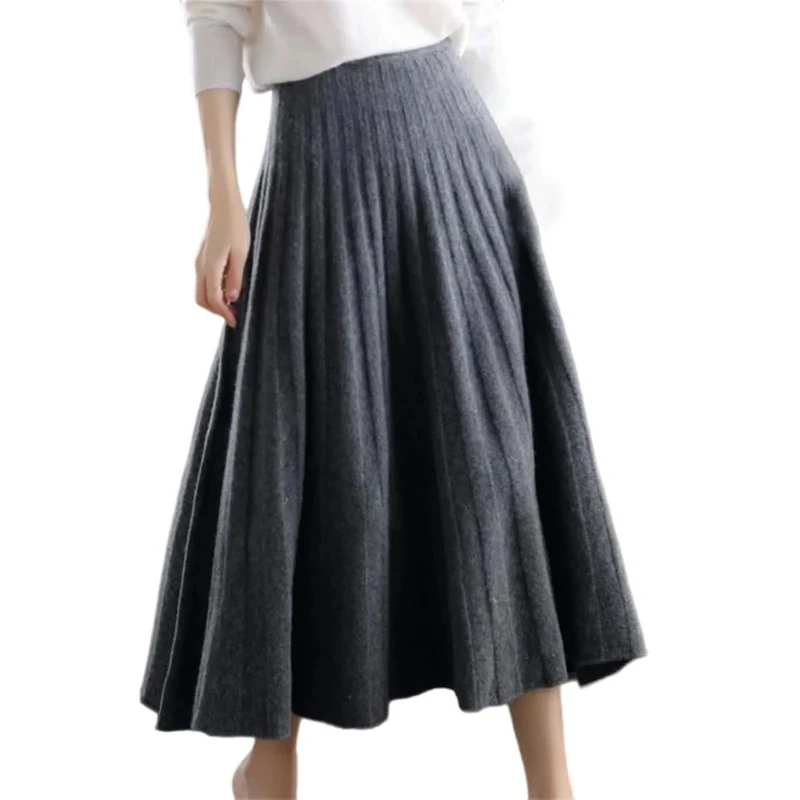 Women's Wool Plaid Pleated Mini Skirt Chinese Style High Waist School Pleated Sweater Skirts