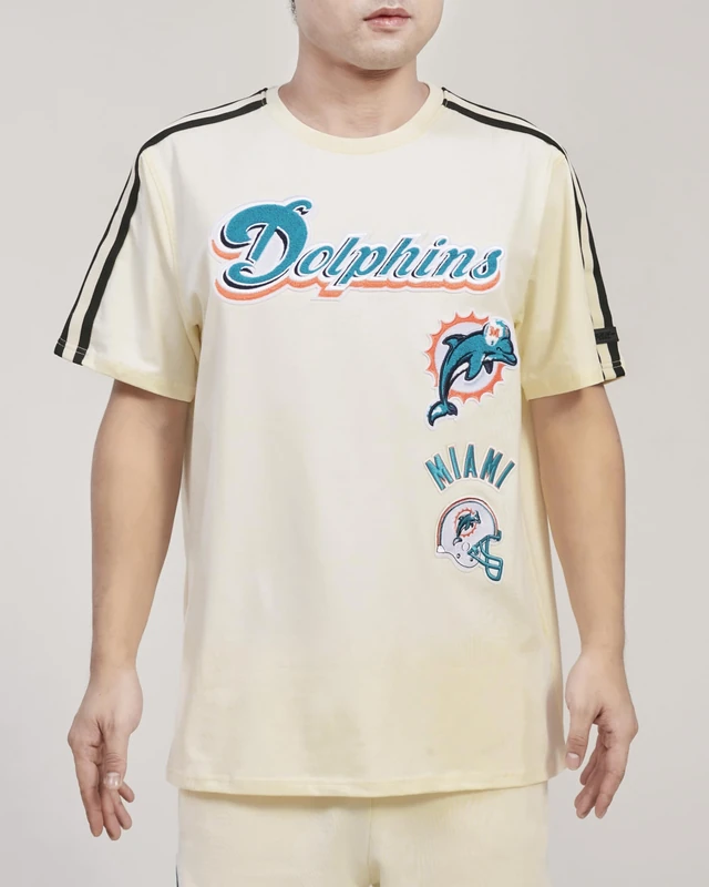 Pro Standard Mens NFL Miami Dolphins Retro Classics Taping Tee Eggshell/Black XL