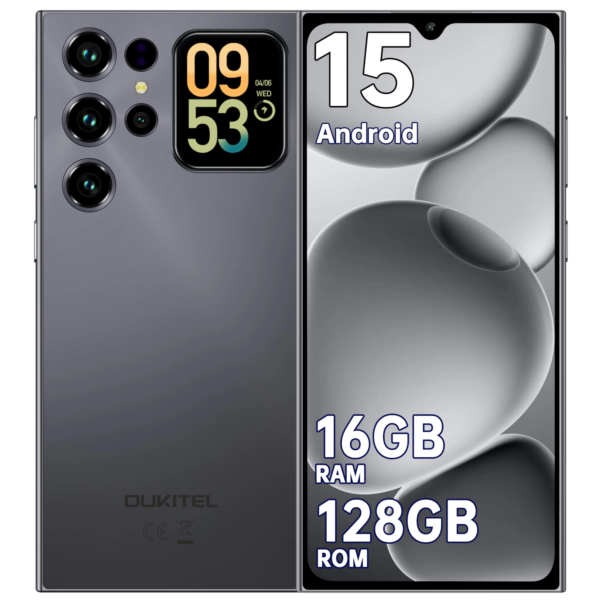 OUKITEL C62 Mobile Phones 2025 - Android 15, 6.88" Smart phone, 16GB+128GB/1TB, 5150mAh Battery Phone, 13MP Camera, 4G Dual SIM-Free & Unlocked Mobile Phones, Fingerprint/Face Unlock/GPS/BT5.0, Black