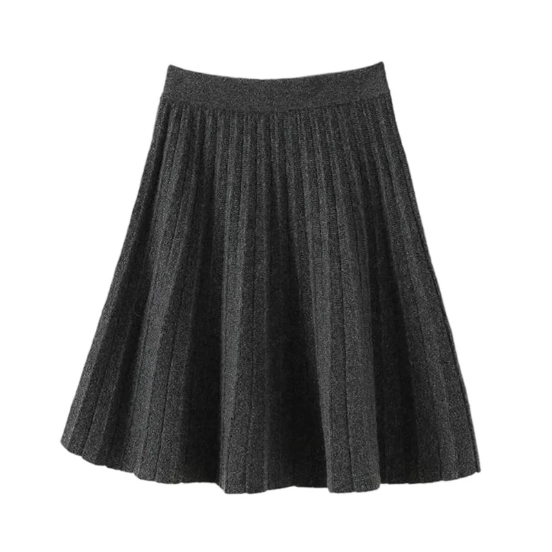 Women's Cashmere Knitted Short Ribbed Pleated Knit Elastic High Waist Mini Skirt