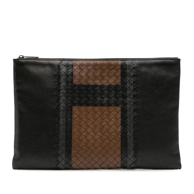 Bottega Veneta Pre-Loved Intrecciato Trimmed Leather Clutch Bag