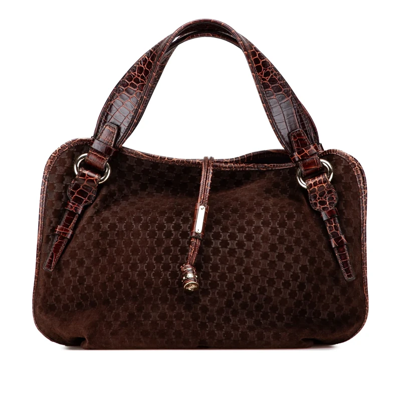 Celine Pre-Loved Macadam Suede And Croc Embossed Leather Bittersweet Hobo Handbag