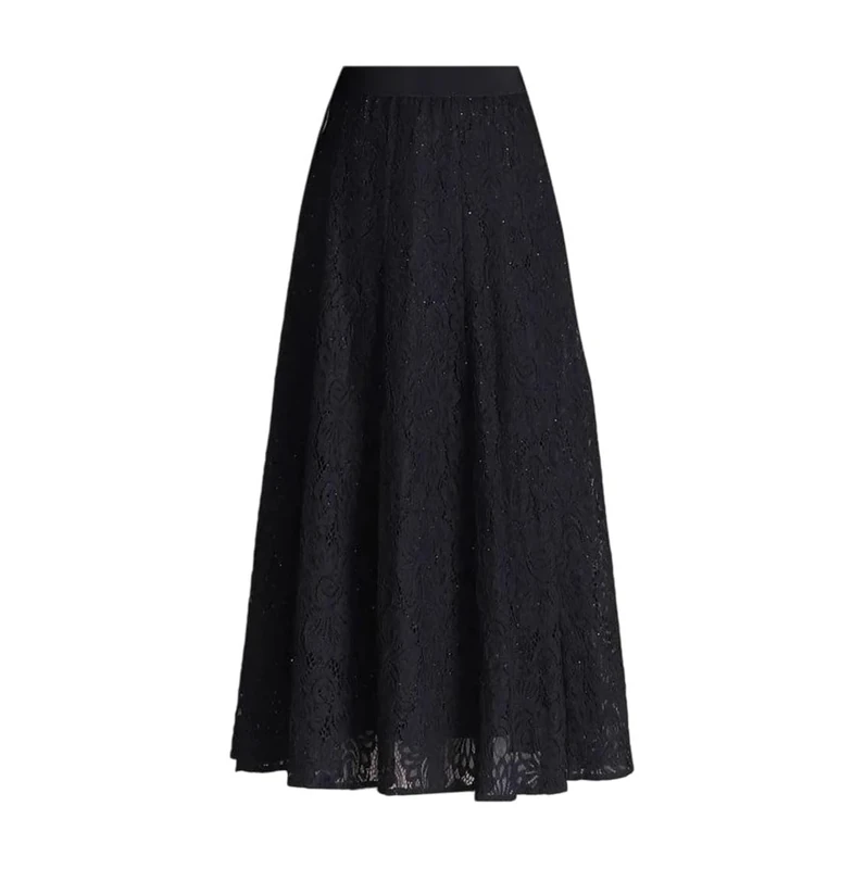 Women's High-Waisted Lace Mini Skirt, Mesh Elastic Waist Midi Skirt Black One Size