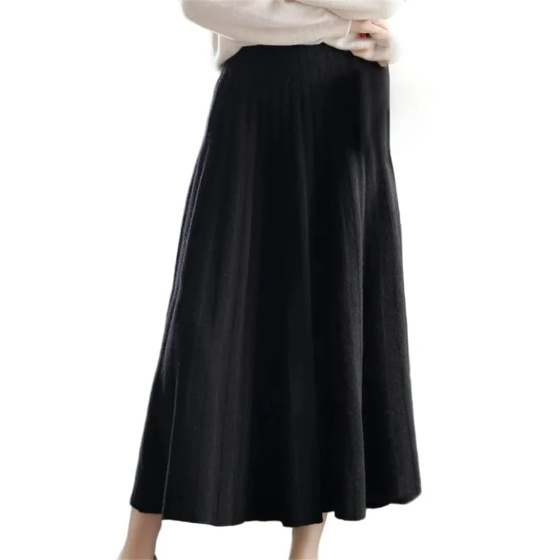 Women's Wool Plaid Pleated Mini Skirt Chinese Style High Waist School Pleated Sweater Skirts Black