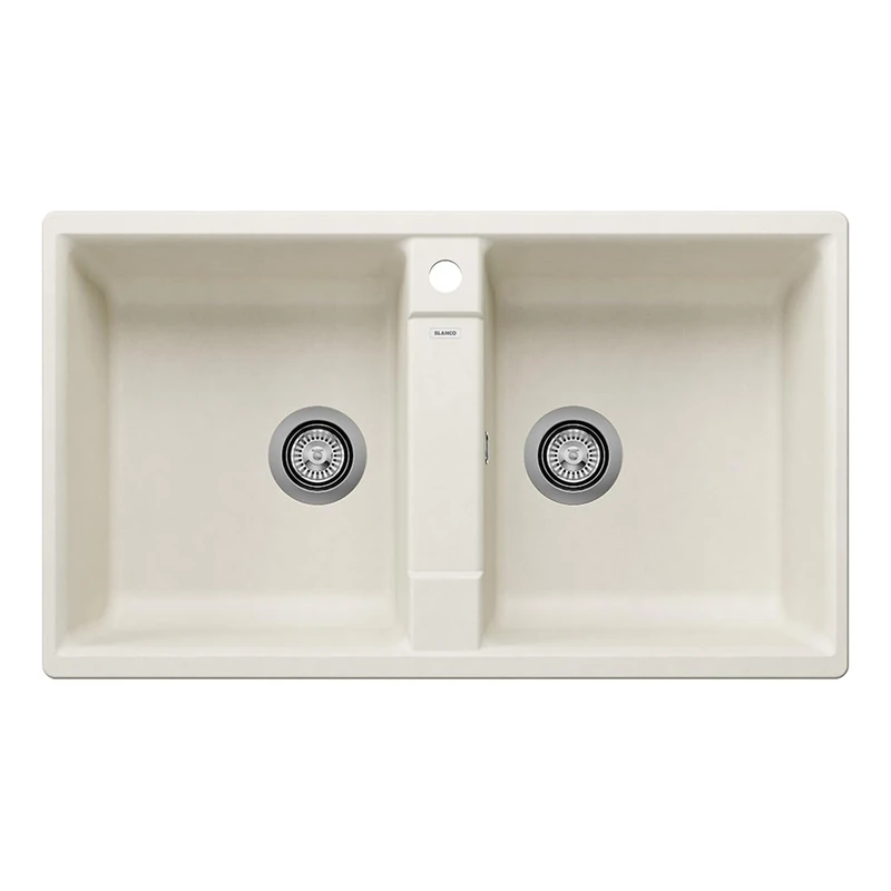 Blanco ZIA 9 Granite Sink Made of Silgranit Soft White Installation Type: Installation from Top Main Sink Left for 90 cm-Wide Base Cabinets User-Friendly Double Bowl 86 x 50 x 20.2 cm