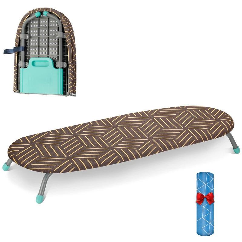 AiQInu Small Ironing Board with Non-Slip Stand for Iron, Portable Table Ironing Board with 2 Heat Resistant Covers for Travel and Home Use