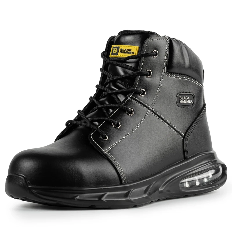 Black Hammer Men’s 6699 Phantom Glide Safety Work Boots | Lightweight Professional Steel Toe Cap Trainers | Anti-Static, Slip-Resistant Soles, Underfoot Protection | Comfort Work Shoes (6 UK)