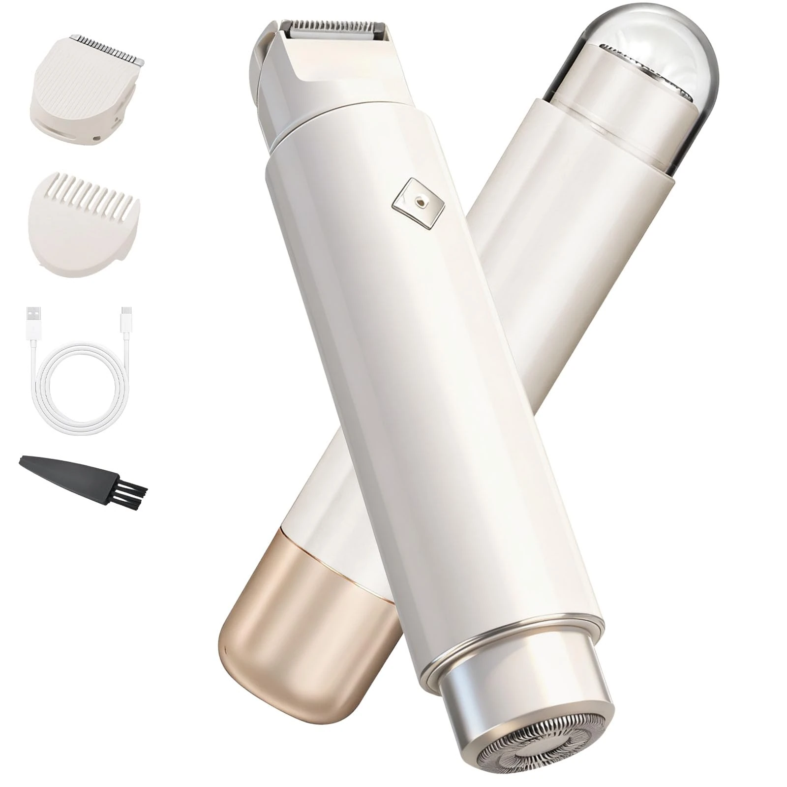 Bikini Trimmer Women, Dual Head Electric Razors,2-in-1 Lady Shavers, Pubic Hair Trimmer with Strong Waterproof & Easy Cleaning, Rechargeable Painless Pro Shaver for Underarm Leg Arm Body Face (White)