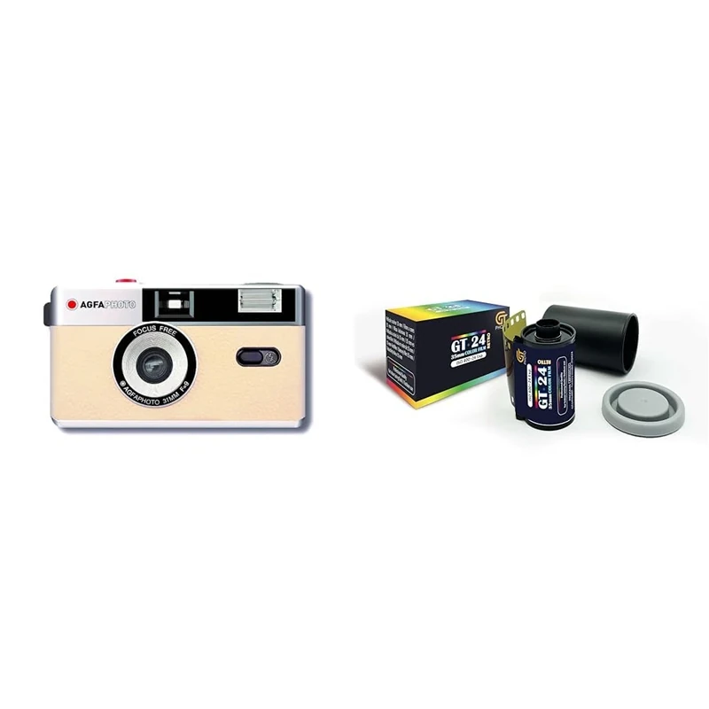 AgfaPhoto - Reusable Analog Camera - Beige + GT PHOTO Color Retro Film 35mm - 24 Exposures