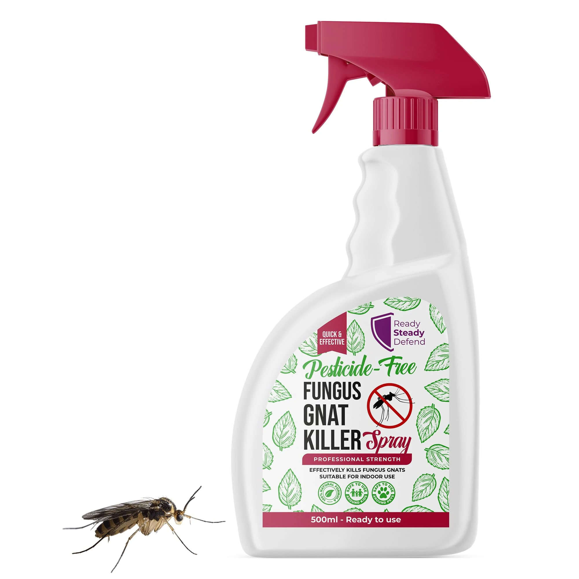 Fungus Gnat Spray 500ml – Plant-Based Gnat Killer for Indoor Plants & Gardens – Controls Fungus Gnats, Fruit Flies & Tiny Plant Flies – Non-Chemical Formula – Houseplant Bug Killer Spray, Ready to Use