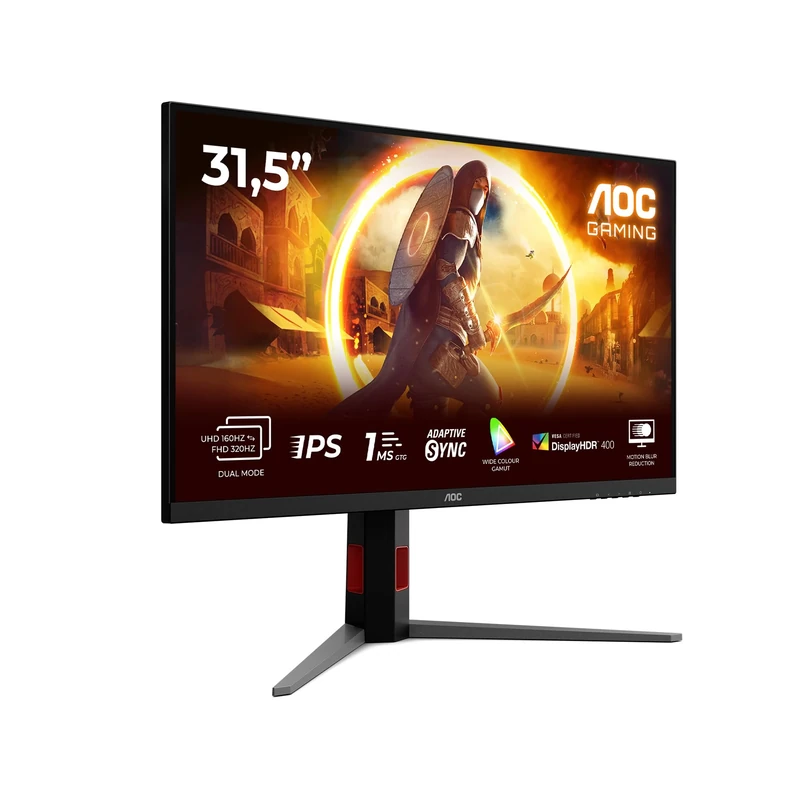 AOC U32G4U 31.5 inch UHD Monitor 160Hz, Fast IPS Panel, 1ms GtG, Adaptive Sync, HDR400, G-Sync Comp., Height Adjustment, (3840x2160 HDMI 2x 2.1 DP 1x1.4 USB Hub) Black/red