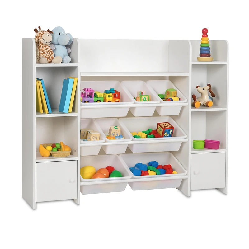 Relaxdays children's bookcase, 8 boxes, MDF, kids' room storage, toy storage, HWD: 94.5x138.5x29.5 cm, white. - Image 1