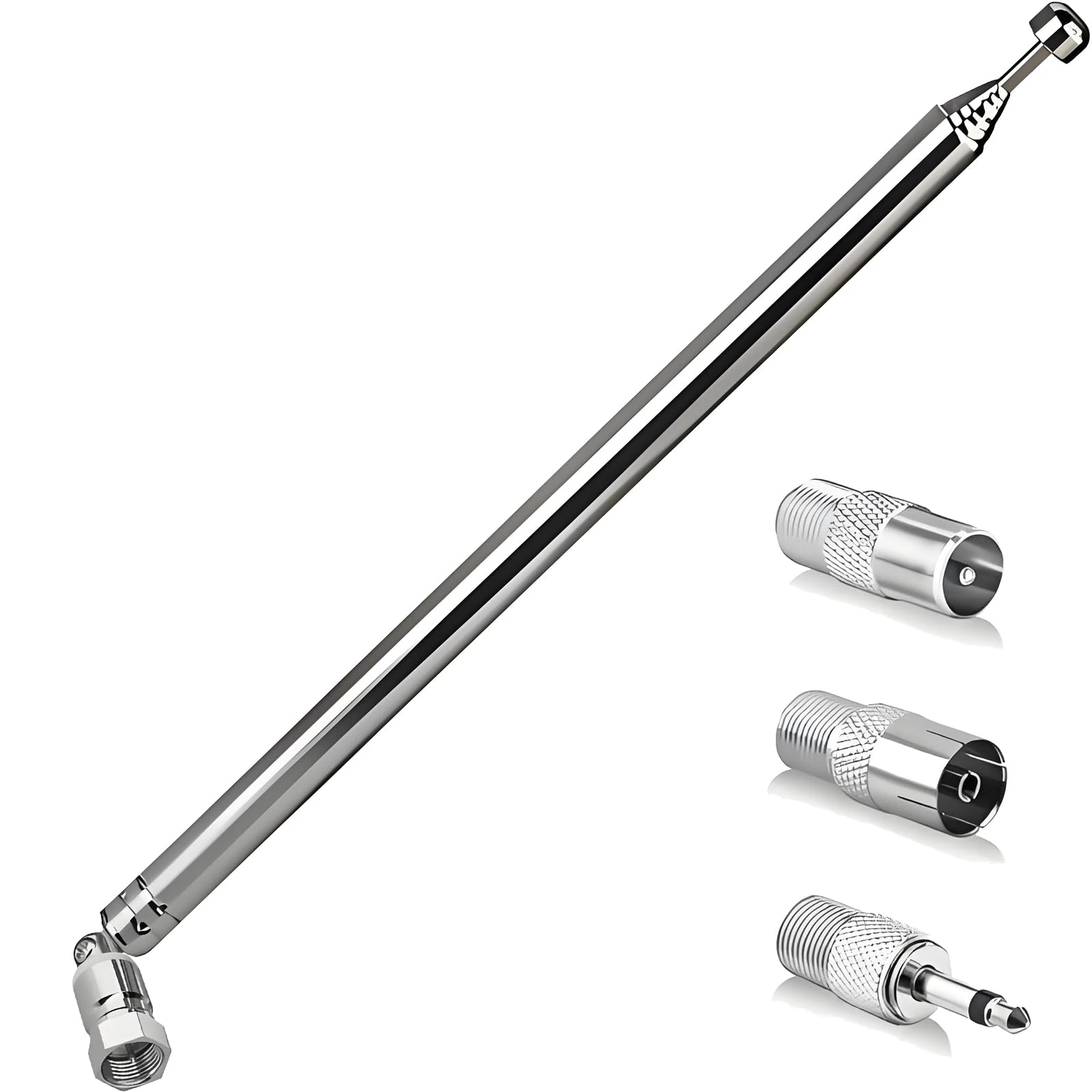 Kemowi DAB Aerial 4-Piece Kit, with 3 Types of 7-Section Adapters & Telescopic Rod, 30-Mile Range Radio Antenna for BBC, Capital FM, Digital Radio, Hifi and AV Stereo Receivers