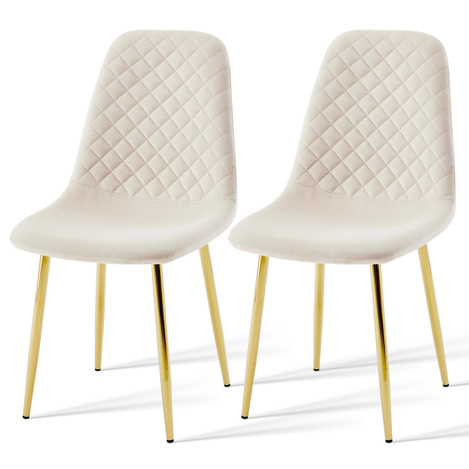 AINPECCA Set of 2 Velvet Dining Chairs Fabric Upholstered seat with Golden Chrome Legs Dressing Lounge Home (2, Beige Golden Leg)