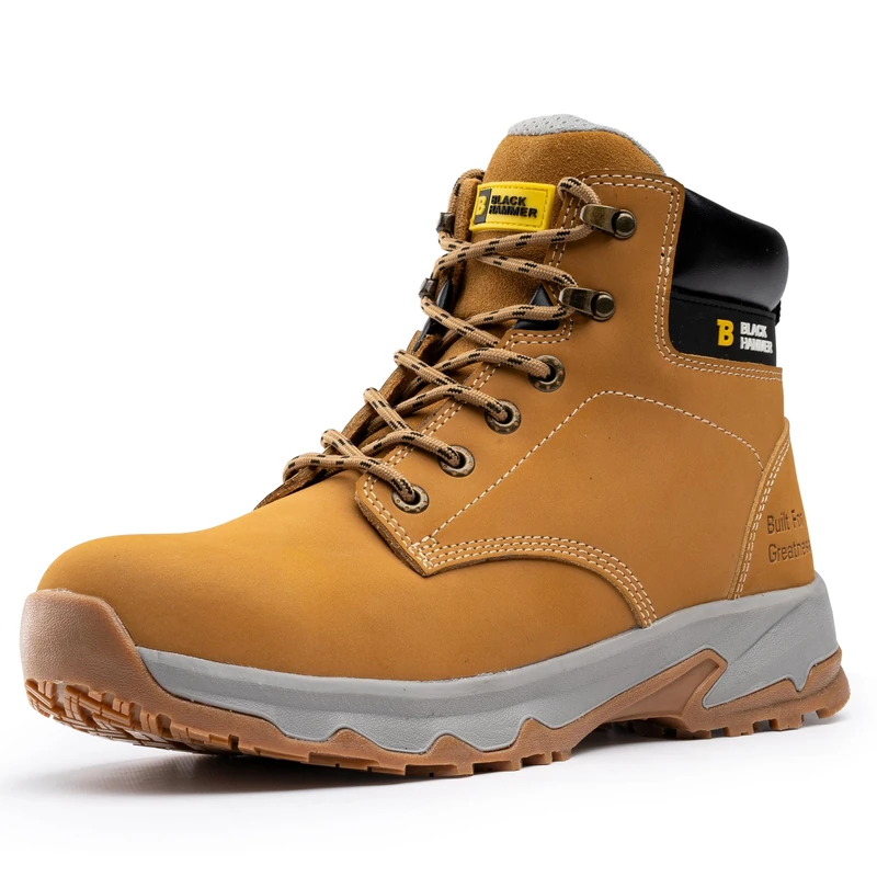 Black Hammer Men’s Ridge Safety Boots | Suede Leather S3 SRC HRO Work Boots | Steel Toe & Midsole Protection, Water Resistant Industrial Footwear (14 UK)