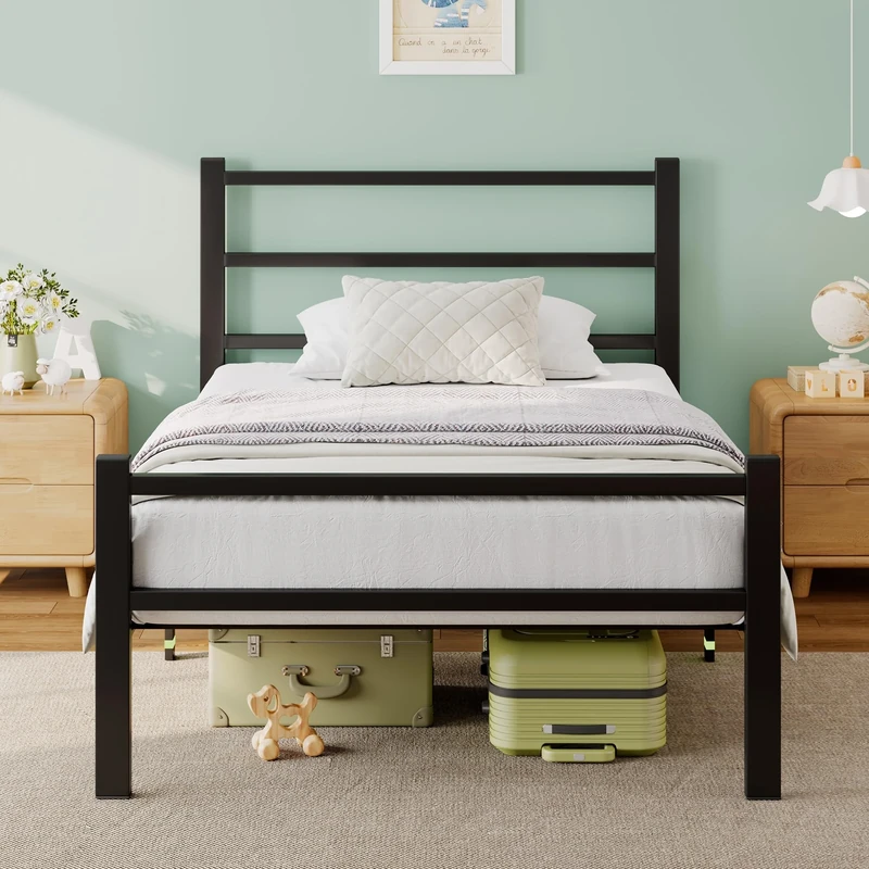 Feonase 3Ft Metal Single Bed Frame With Stylish Headboard And Footboard,Single Bed Frame Easy Assembly,Ample Under-bed Storage Space,Black