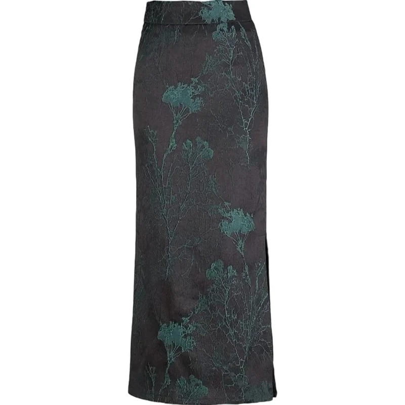 Women's High-Waisted Slim-Fit Floral Embroidered Mini Slit Skirt En8 4XL
