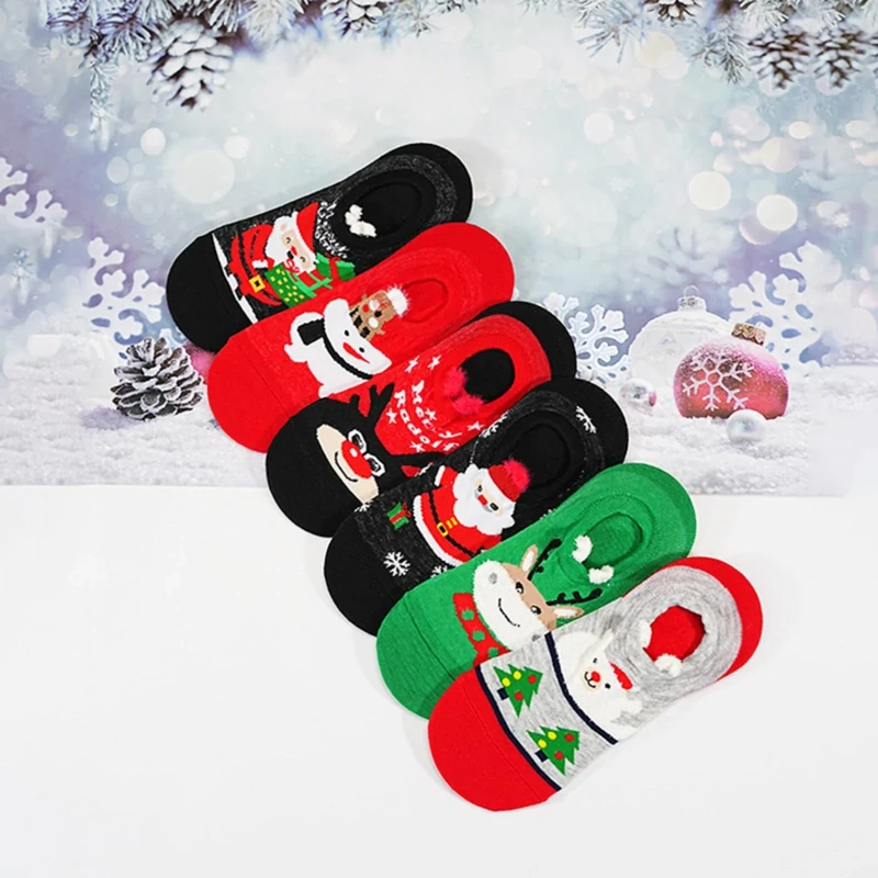 Generic 6-Pair Cartoon Christmas Socks - Warm Winter Fun for Xmas