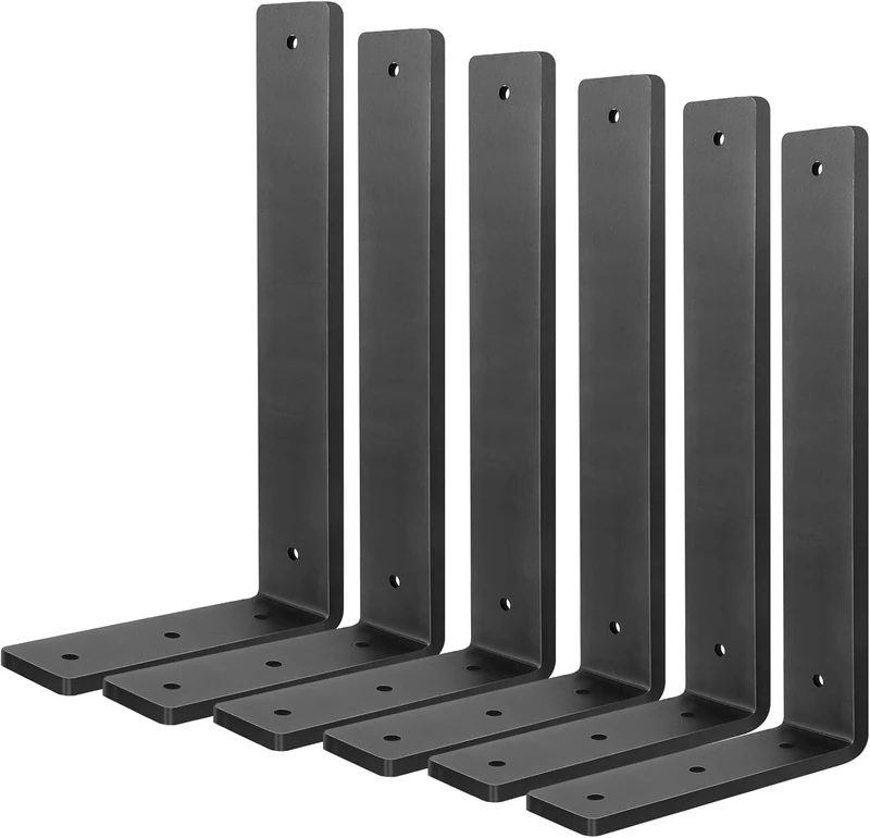 Floating Shelf Bracket 16 Inch, 6 Pack Heavy Duty Shelf Brackets, Black Wall Shelf Bracket for DIY Decorative with Mounting Hardware