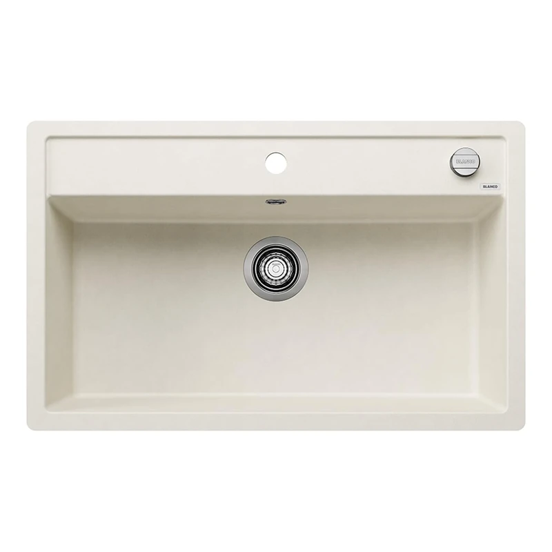 Blanco Dalago 8-F Granite Sink Made of Silgranit Soft White, Installation Type: Flush-Mounted for 80 cm-Wide Base Cabinets, Large Basin Volume, Easy-to-Clean Surface [80.5 x 50 x 20.2 cm]