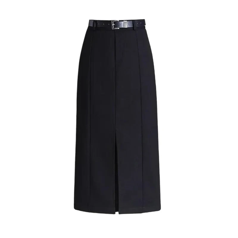 Women's High-Waisted Casual Classic Mini Skirt, Midi Slit Hip-Wrapping Skirt Black XXXL