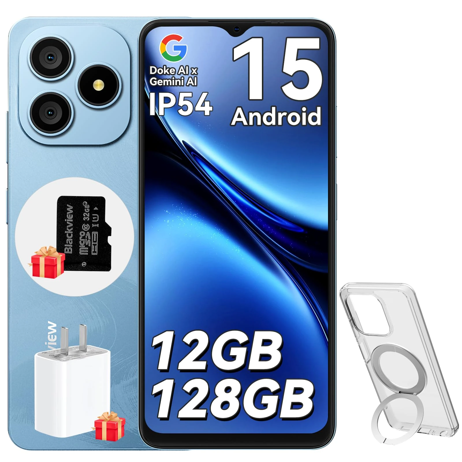 Blackview WAVE 9C Smart Android Phone,4G Sim-Free & Unlocked Mobile Phones, 12GB+128GB/2TB, Android 15 Phone 13MP+8MP AI Camera, 5000mAh/10W, Fingerprint/Eye Comfort Mode, 5G WiFi/GPS/OTG Smartphone