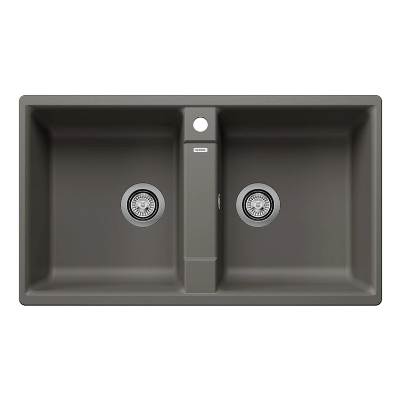 Blanco ZIA 9 Granite Sink Made of Silgranit Volcano Grey Installation Type: Installation from Top Main Bowl Left for 90 cm-Wide Base Cabinets User-Friendly Double Bowl [86 x 50 x 20.2 cm]