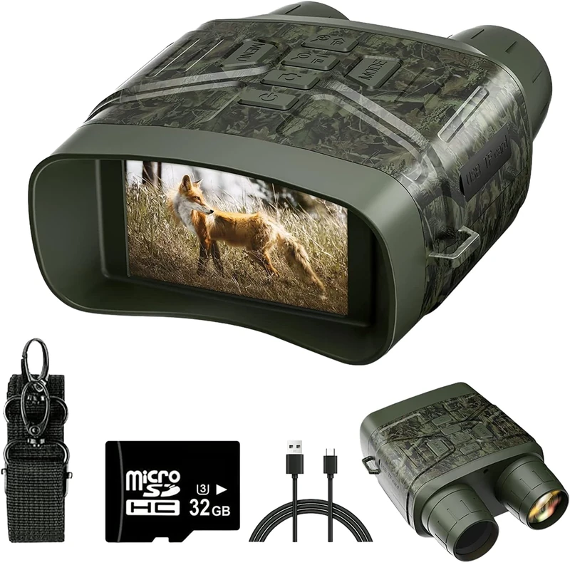 moxier N4 Night Vision Goggles Black+32GB Night Vision Goggles 5K HD, Rechargeable 4000mAh, 10x Digital Zoom, 300m Infrared Binoculars for Hunting Camping