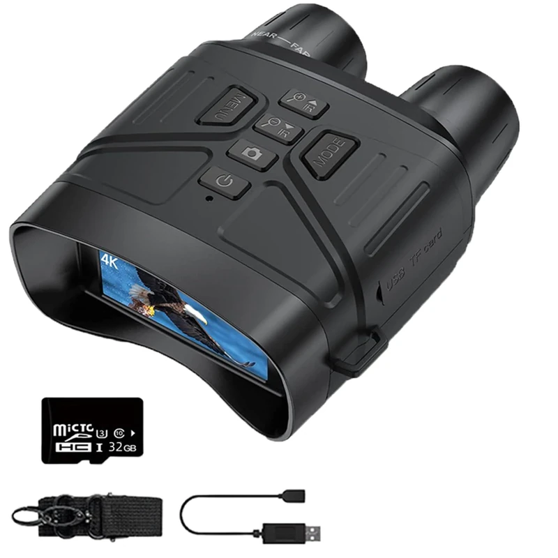 moxier N4 Night Vision Goggles Black+32GB Night Vision Goggles 5K HD, Rechargeable 4000mAh, 10x Digital Zoom, 300m Infrared Binoculars for Hunting Camping