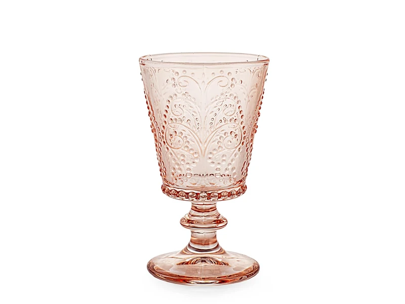 H&H Set of 4 Antique Pink Worked Glass Garden Goblets 25cl - Elegant, Durable and Dishwasher Safe