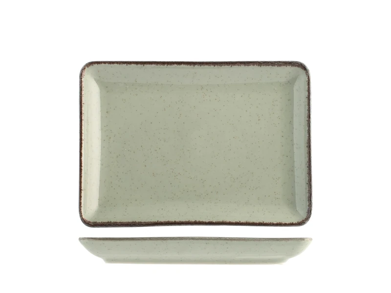 H&H Set of 6 Rectangular Green Porcelain Plates 13 x 18 cm - Pearl Line - Elegant Serving Plates for Appetizers, Finger Food, Dessert - Dishwasher Safe