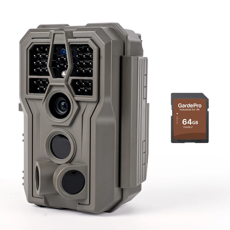 GardePro E5 2.0 Wildlife Camera (Non-Cellular, Non-WiFi), Comes with 64GB SD Card, 4K Video, 0.1s Trigger, 100ft No-Glow Night Vision, IP66 Waterproof, Motion Activated Wildlife Camera